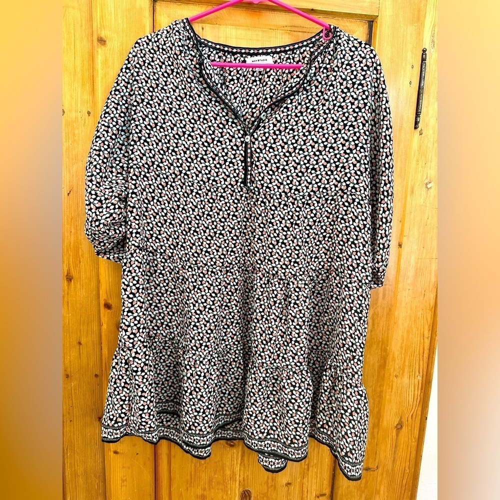Max Studio Baby Doll Shortie Dress/Swing Top w/Rouchable Sleeves Sz Small